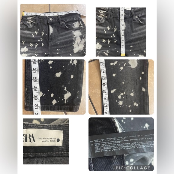 Zara Bleached Jeans Distressed Denim Gray Slim Fit Mid Rise US 2 - Picture 4 of 11
